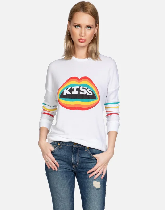 Chrissy Rainbow Kiss Lip White Women039s Lauren Moshi Long Sleeve