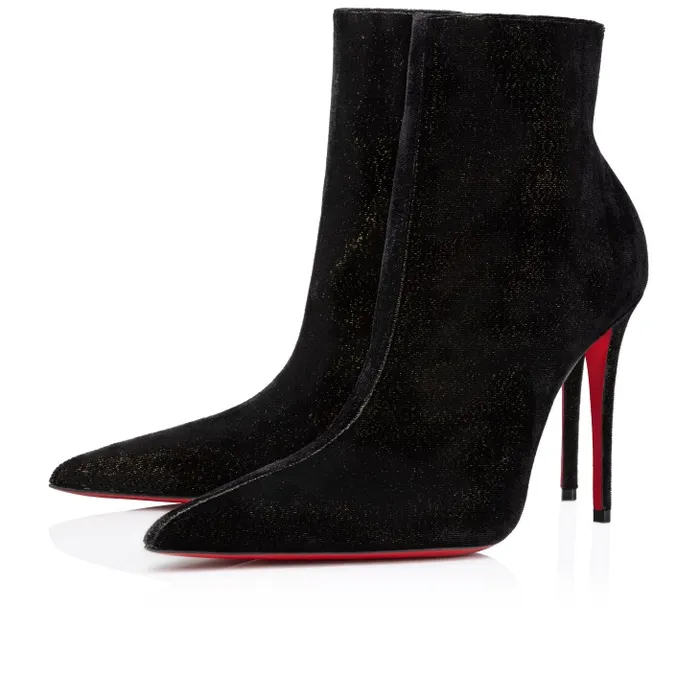 Christian Louboutin Boots Women Kate Max Booty 100 Mm Low Boots 8211 Velvet D039Or 8211 Black
