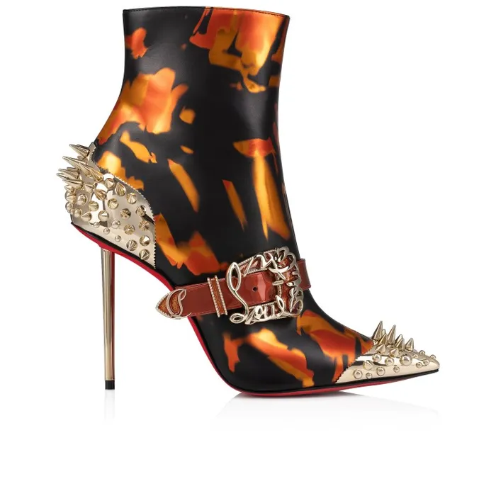 Christian Louboutin Boots Women Pic Booty 100 Mm Low Boots 8211 Specchio Leather On Fire And Iridescent Patent Leather 8211 Rodeo