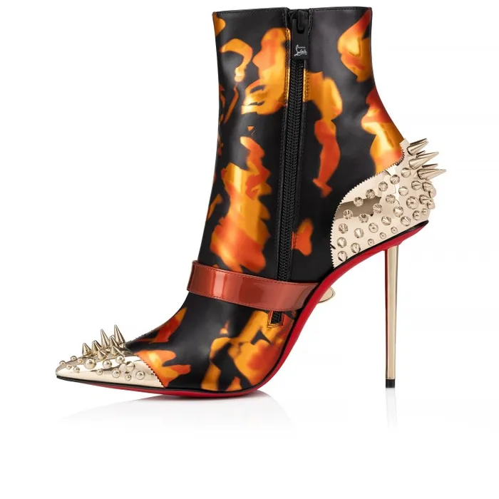 Christian Louboutin Boots Women Pic Booty 100 Mm Low Boots 8211 Specchio Leather On Fire And Iridescent Patent Leather 8211 Rodeo