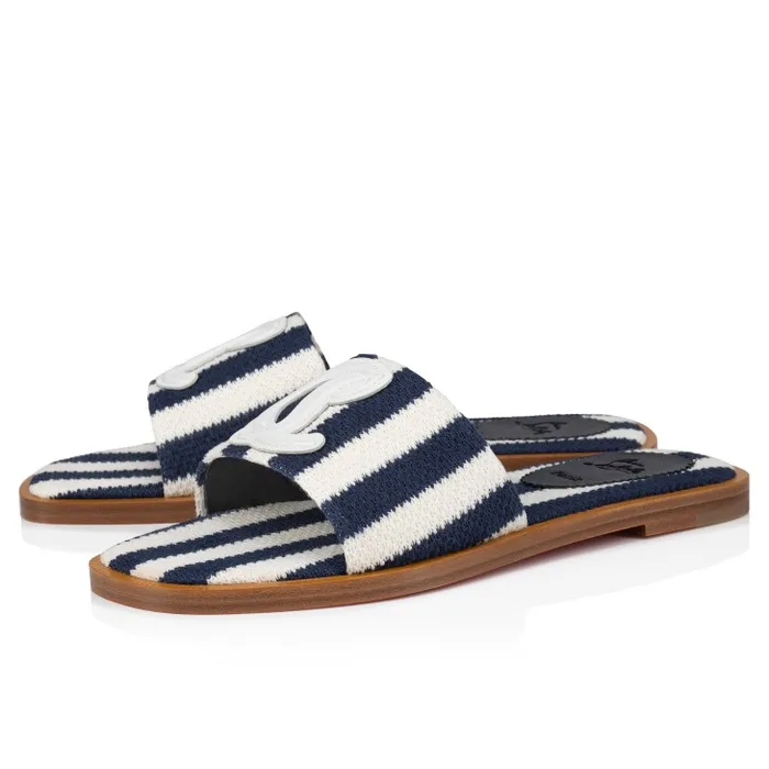 Christian Louboutin Flats and Loafers Women CL Mule Mules 8211 Malha Printed Fabric 8211 Blue