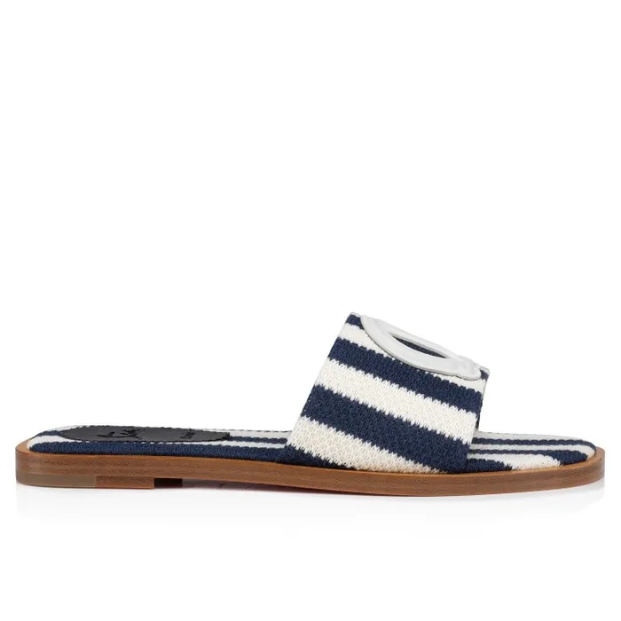 Christian Louboutin Flats and Loafers Women CL Mule Mules 8211 Malha Printed Fabric 8211 Blue