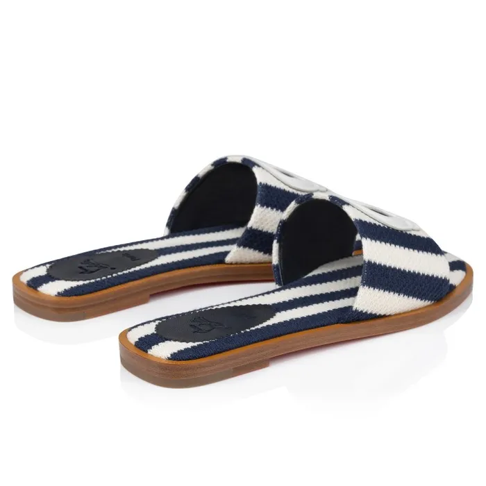 Christian Louboutin Flats and Loafers Women CL Mule Mules 8211 Malha Printed Fabric 8211 Blue