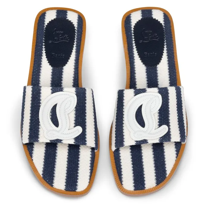 Christian Louboutin Flats and Loafers Women CL Mule Mules 8211 Malha Printed Fabric 8211 Blue