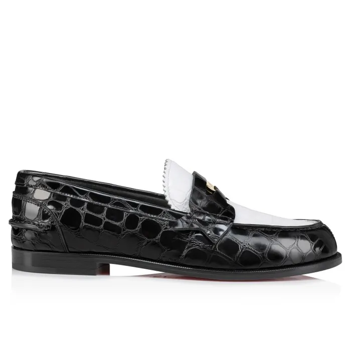 Christian Louboutin Flats and Loafers Women Penny Loafers 8211 Alligator Embossed Calf Leather 8211 White