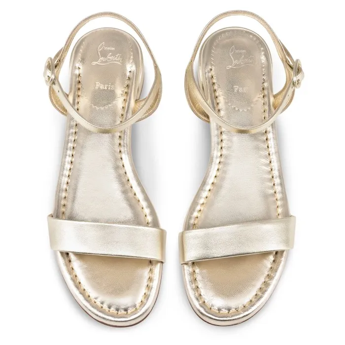 Christian Louboutin Flats and Loafers Women Sweet Jane Sandal Sandals 8211 Iridescent Nappa Leather 8211 Platine