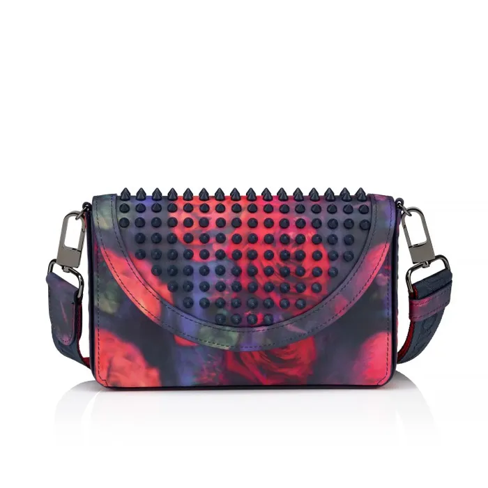 Christian Louboutin Mini Bags and Pouches MenWomen Funky Wallet On Chain 8211 Roses Printed Calf Leather And Spikes 8211 Multicolor