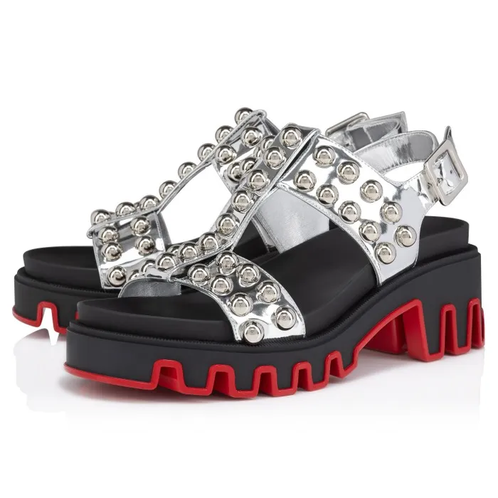 Christian Louboutin Sandals and Slides Women Duniclou Sandals 8211 Specchio Leather 8211 Silver