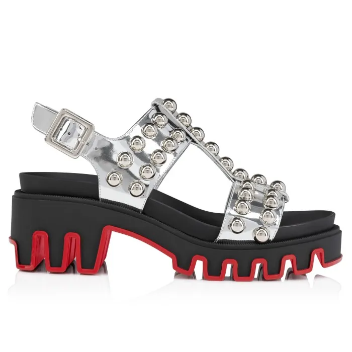 Christian Louboutin Sandals and Slides Women Duniclou Sandals 8211 Specchio Leather 8211 Silver