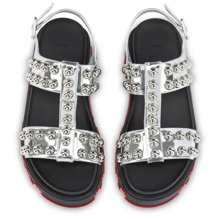 Christian Louboutin Sandals and Slides Women Duniclou Sandals 8211 Specchio Leather 8211 Silver