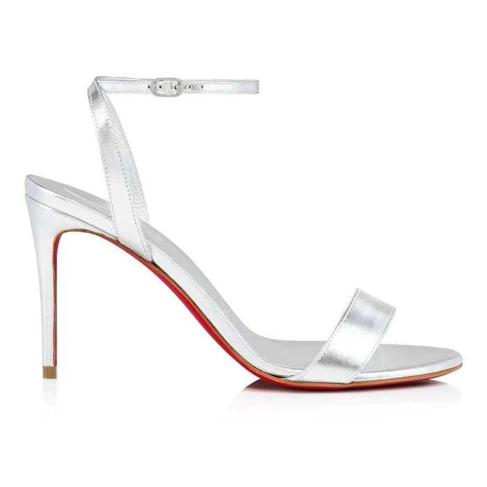 Christian Louboutin Sandals and Slides Women Loubigirl 85mm Strappy Sandals 8211 Iridescent Leather 8211 Silver