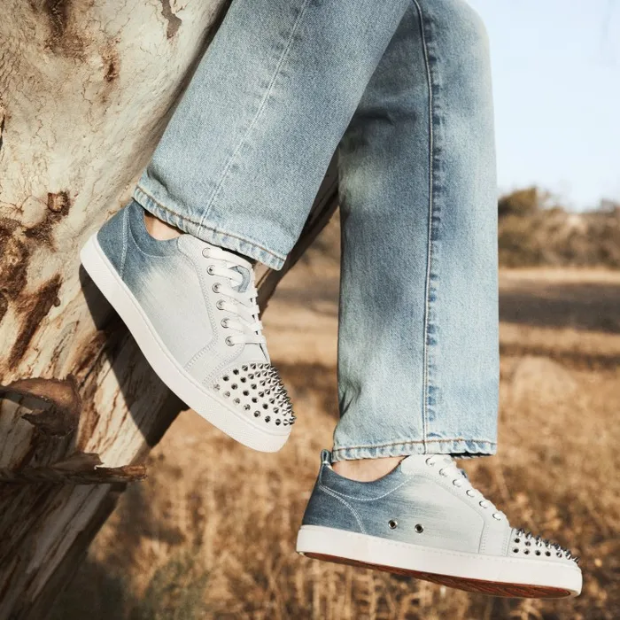 Christian Louboutin Sneakers Men Louis Junior Spikes Sneakers 8211 Denim Brushed Effect And Spikes 8211 Denim