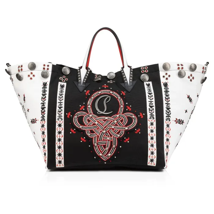 Christian Louboutin Top Handles Women Breizcaba Large Tote Bag 8211 Fabric Calf Leather And Pontivity Embroidery 8211 Black