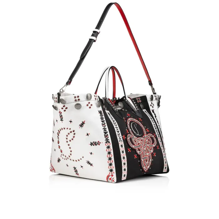 Christian Louboutin Top Handles Women Breizcaba Large Tote Bag 8211 Fabric Calf Leather And Pontivity Embroidery 8211 Black