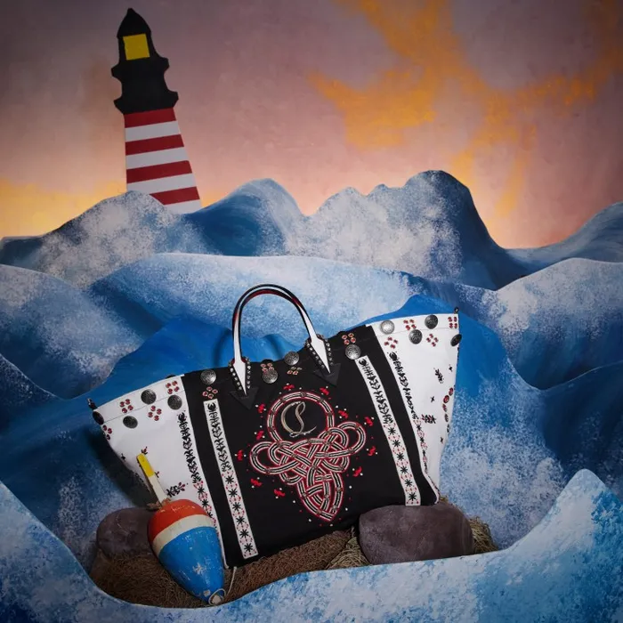 Christian Louboutin Top Handles Women Breizcaba Large Tote Bag 8211 Fabric Calf Leather And Pontivity Embroidery 8211 Black