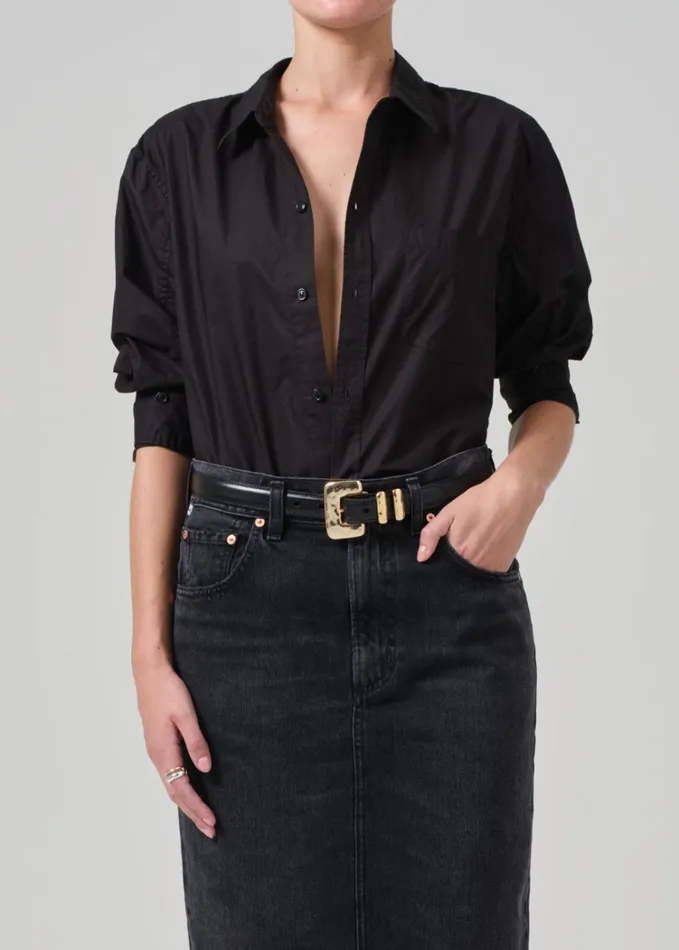 Citizens Of Humanity Kayla Shrunken Shirt In Black Women Tops