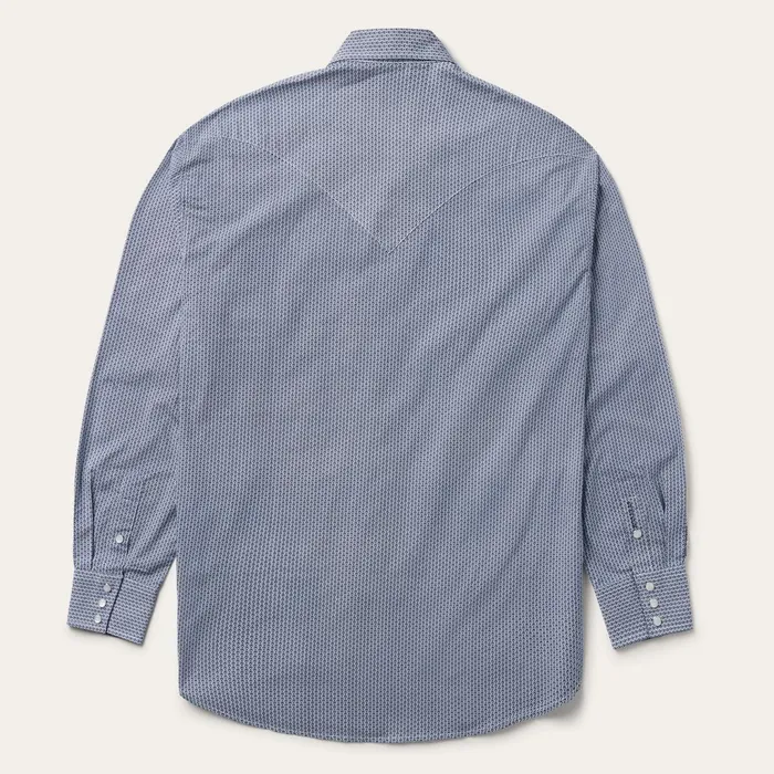 Classic Cut Men Stetson Blue Deco Geo Print Western Shirt Blue