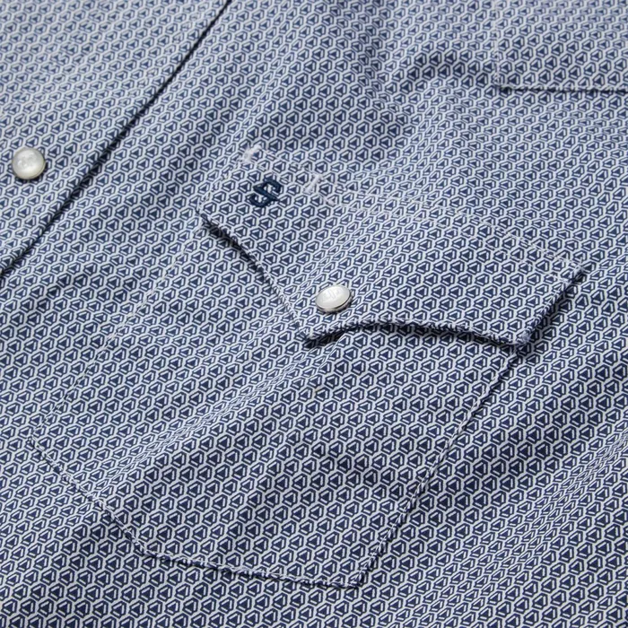 Classic Cut Men Stetson Blue Deco Geo Print Western Shirt Blue