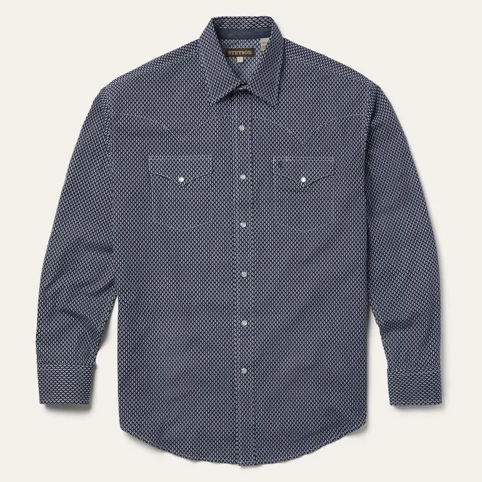 Classic Cut Men Stetson Diamond Geo Western Shirt Blue