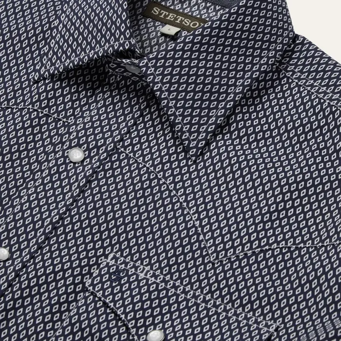 Classic Cut Men Stetson Diamond Geo Western Shirt Blue