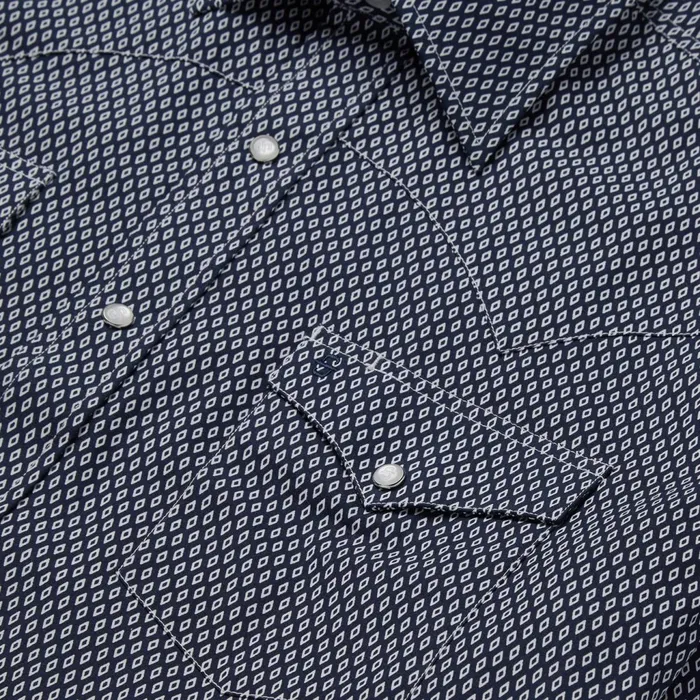 Classic Cut Men Stetson Diamond Geo Western Shirt Blue