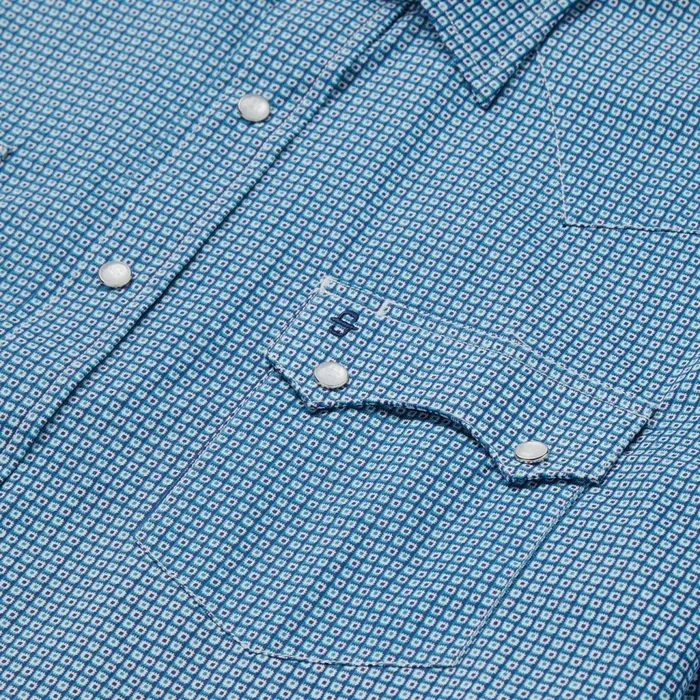Classic Cut Men Stetson Micro Print Western Shirt Blue