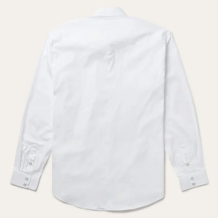 Classic Cut Men Stetson White Pinpoint Oxford Western Shirt White