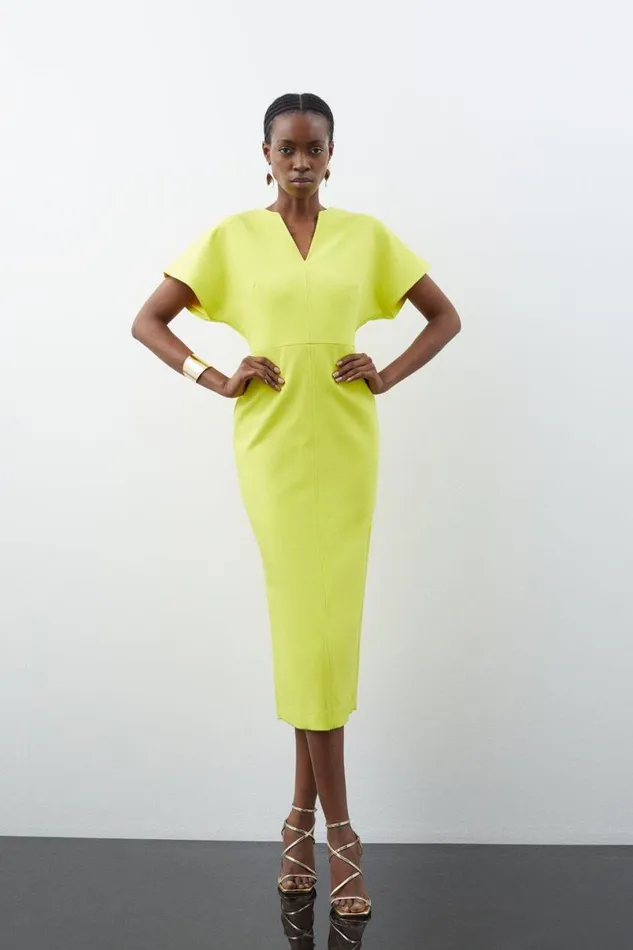 Clean Tailored Seamed Detail Rounded Sleeve Midi Dress Yellow Women Karen Millen Dresses Clean Tailored Seamed Detail Rounded Sleeve Midi Dress Yellow Women Karen Millen Dresses