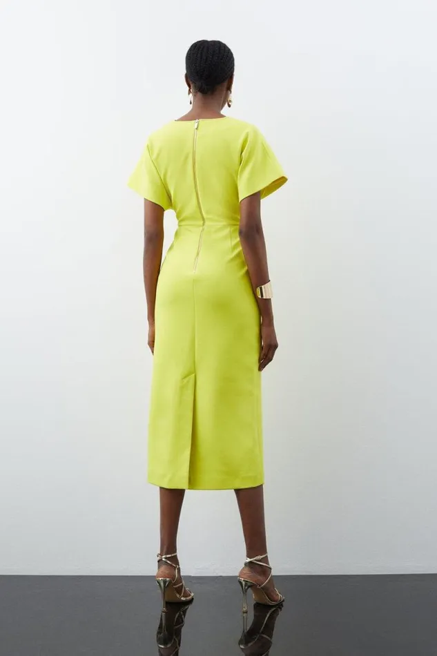Clean Tailored Seamed Detail Rounded Sleeve Midi Dress Yellow Women Karen Millen Dresses
