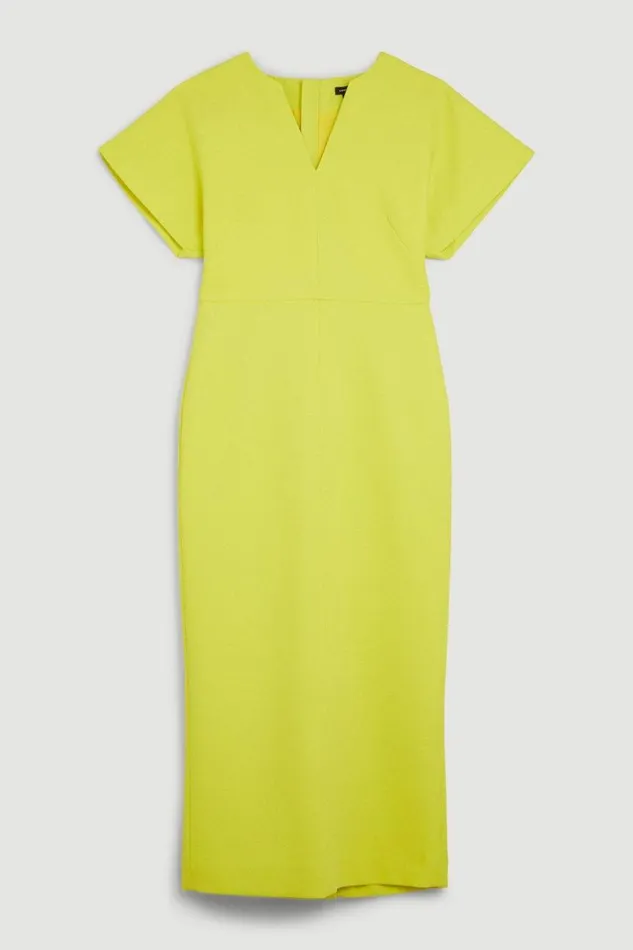 Clean Tailored Seamed Detail Rounded Sleeve Midi Dress Yellow Women Karen Millen Dresses
