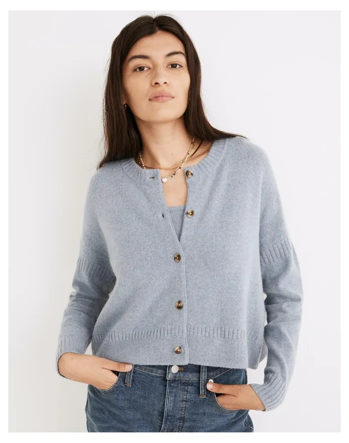Clemence Cropped Cardigan Sweater Heather Cornflower Women Madewell Sweaters Clemence Cropped Cardigan Sweater Heather Cornflower Women Madewell Sweaters