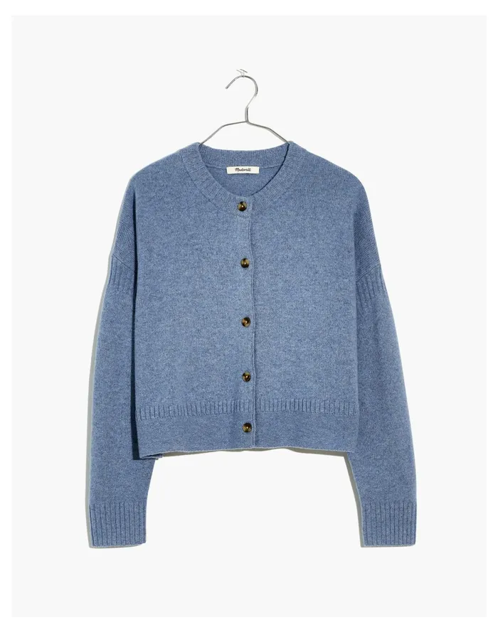 Clemence Cropped Cardigan Sweater Heather Cornflower Women Madewell Sweaters Clemence Cropped Cardigan Sweater Heather Cornflower Women Madewell Sweaters