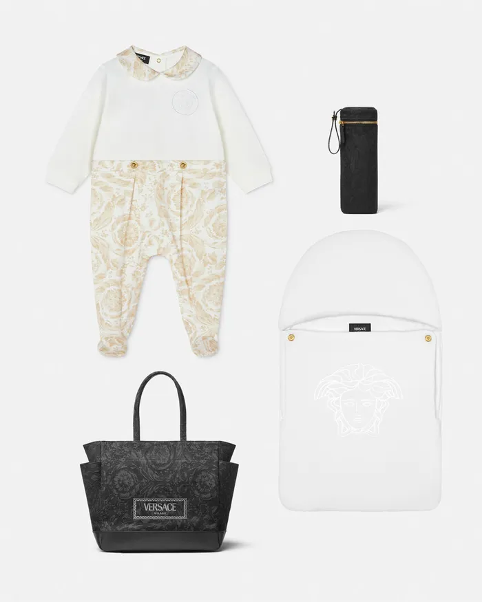 Clothing Kids Versace Barocco Baby Sleepsuit Beige