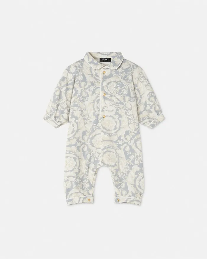 Clothing Kids Versace Barocco Baby Sleepsuit Gray