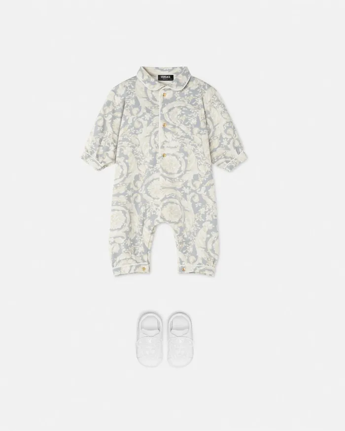Clothing Kids Versace Barocco Baby Sleepsuit Gray