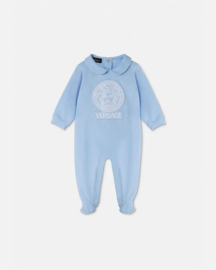 Clothing Kids Versace Embroidered Medusa Baby Sleepsuit Blue
