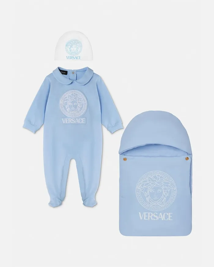 Clothing Kids Versace Embroidered Medusa Baby Sleepsuit Blue