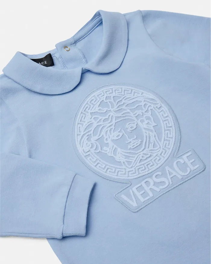 Clothing Kids Versace Embroidered Medusa Baby Sleepsuit Blue