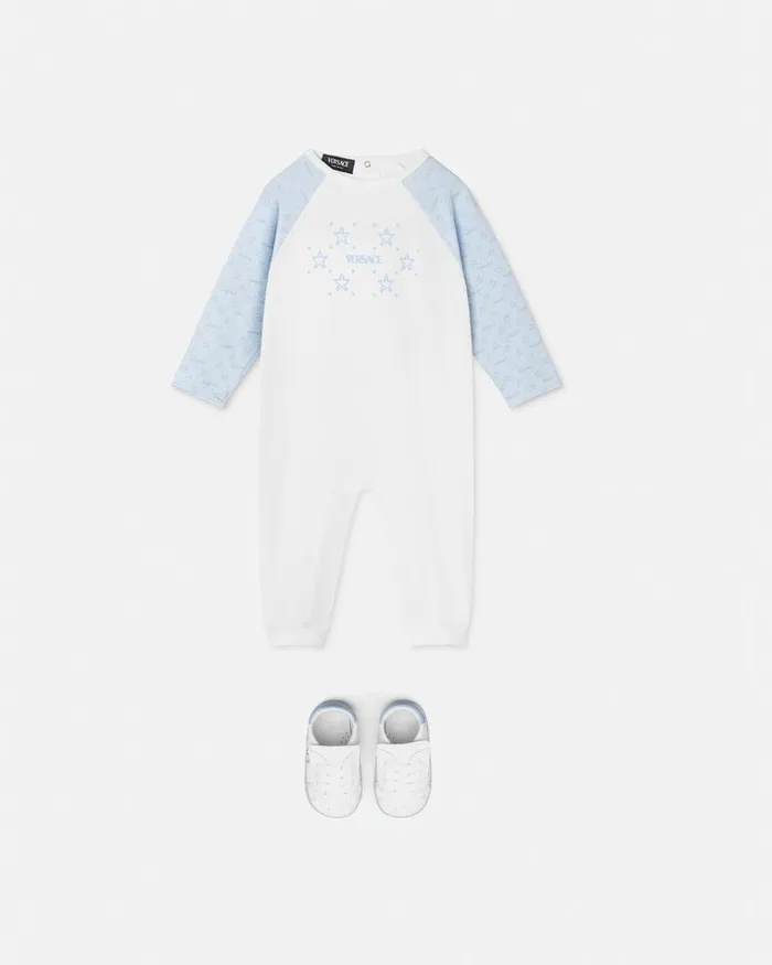 Clothing Kids Versace Logo Baby Sleepsuit White