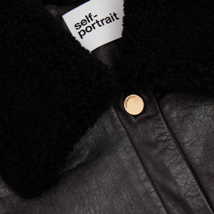 CoOrds Women Self Portrait Black Leather Shearling Jacket