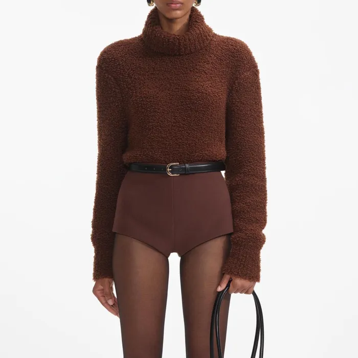 CoOrds Women Self Portrait Brown Fluffy Knit Jumper