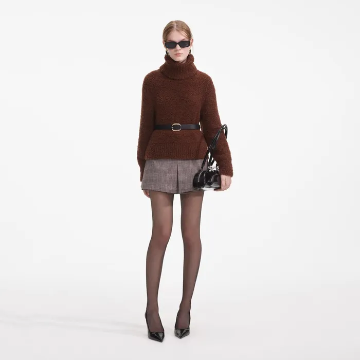 CoOrds Women Self Portrait Brown Fluffy Knit Jumper