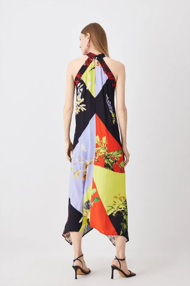 Colour Block Floral Halter Neck Woven Midi Dress Multi Women Karen Millen Dresses