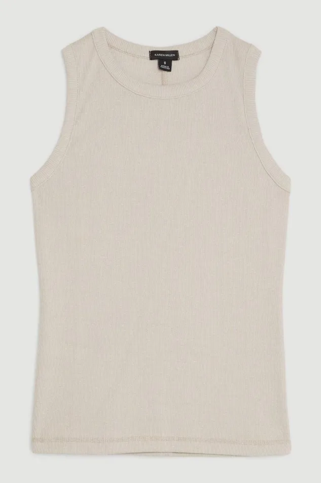 Compact Jersey Ribbed Top Neutral Women Karen Millen Tops