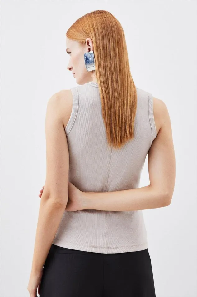 Compact Jersey Ribbed Top Neutral Women Karen Millen Tops