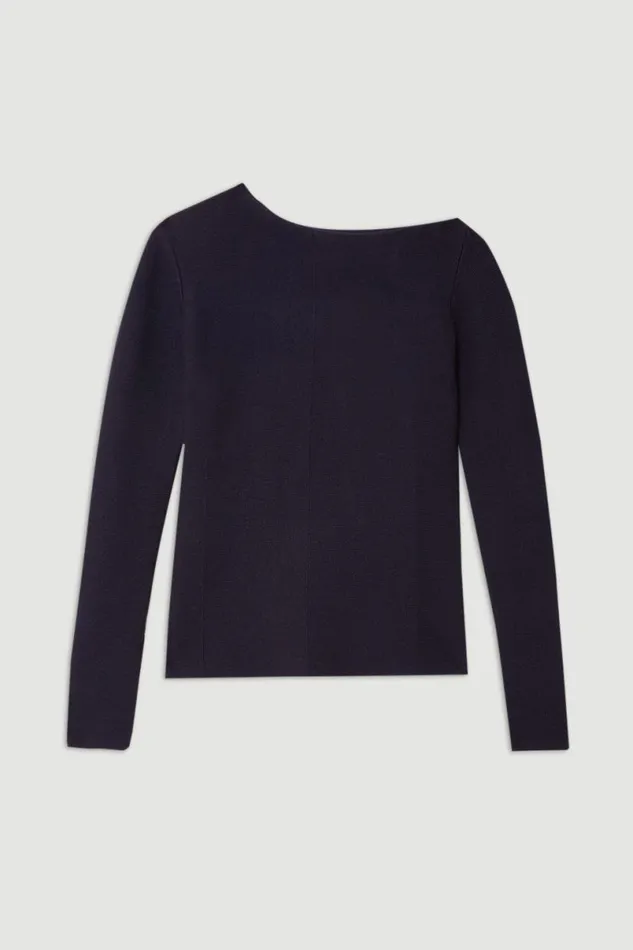 Compact Knit Wool Look Drop Shoulder Top Navy Women Karen Millen Tops