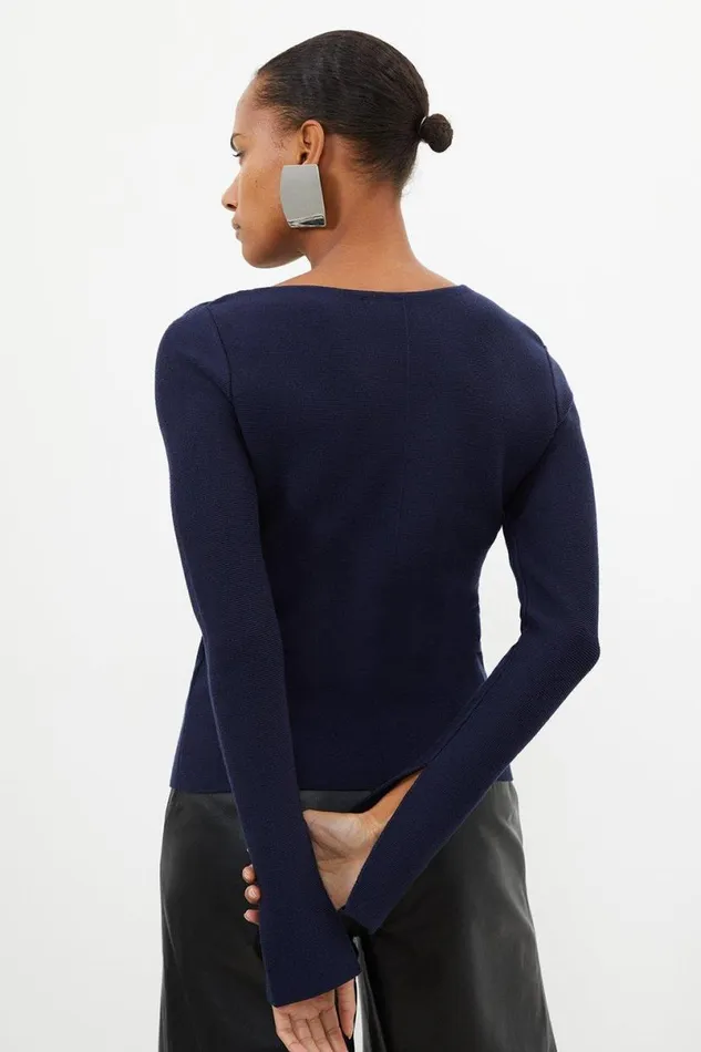 Compact Knit Wool Look Drop Shoulder Top Navy Women Karen Millen Tops