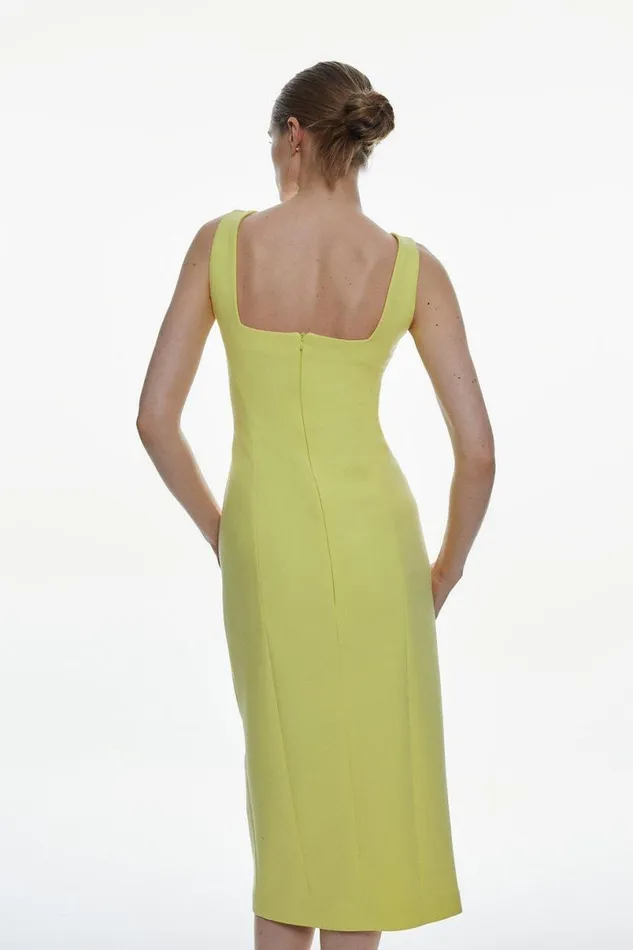Compact Stretch Button Detail Strappy Column Dress Lemon Women Karen Millen Dresses