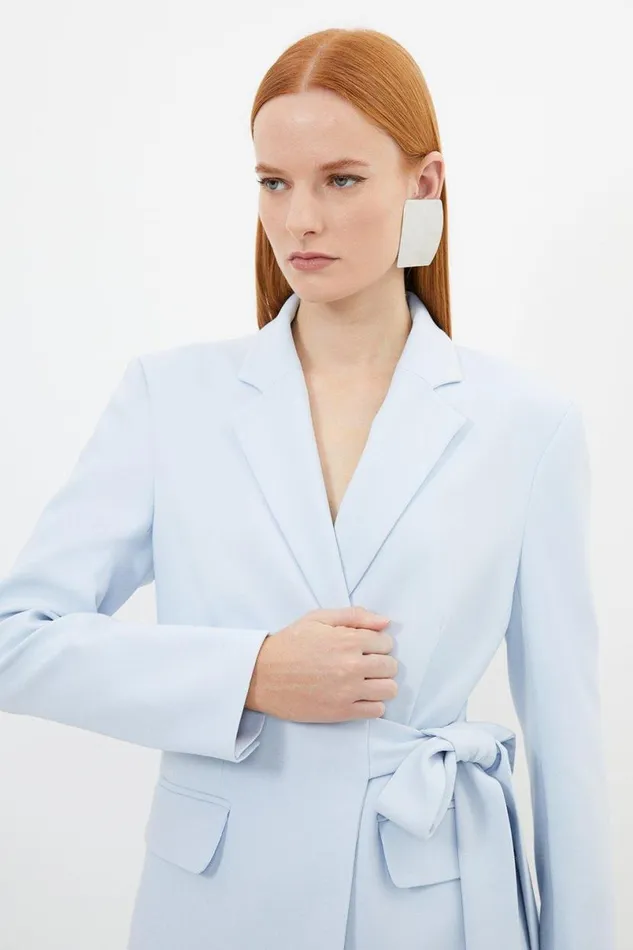 Compact Stretch Single Breasted Tailored Blazer Light Blue Women Karen Millen Coats and Jackets