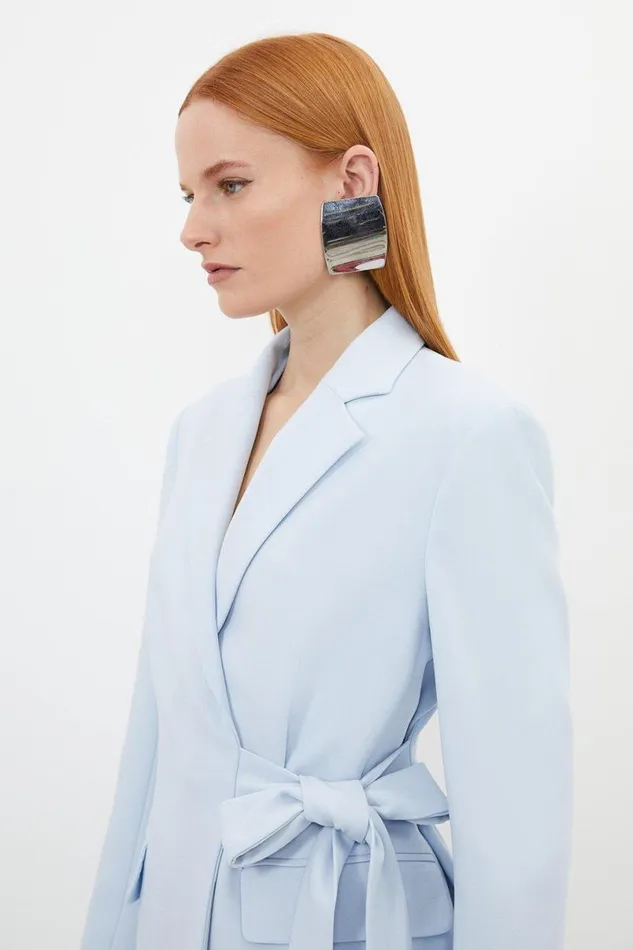 Compact Stretch Single Breasted Tailored Blazer Light Blue Women Karen Millen Coats and Jackets
